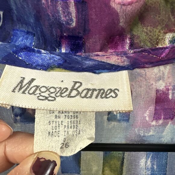 Maggie Barnes Colorful Artsy Sheer Button Up Shirt Womens Size 26 Art to Wear - Picture 3 of 12